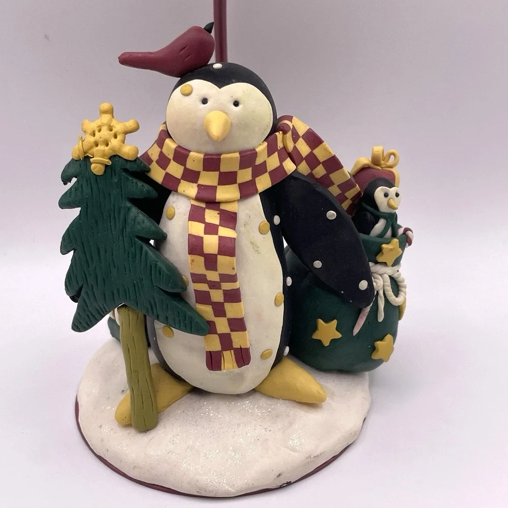 Decorative Winter‎ Penguin Figurine And Candle Stick Holder Polymer Clay